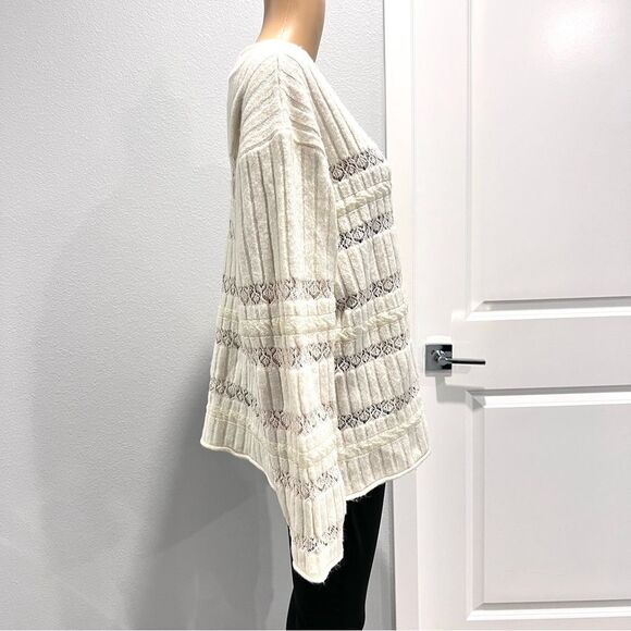 Zara Womens Sweater Ivory Pullover Lace Striped Long Sleeve Round Neck Size M - Picture 5 of 7
